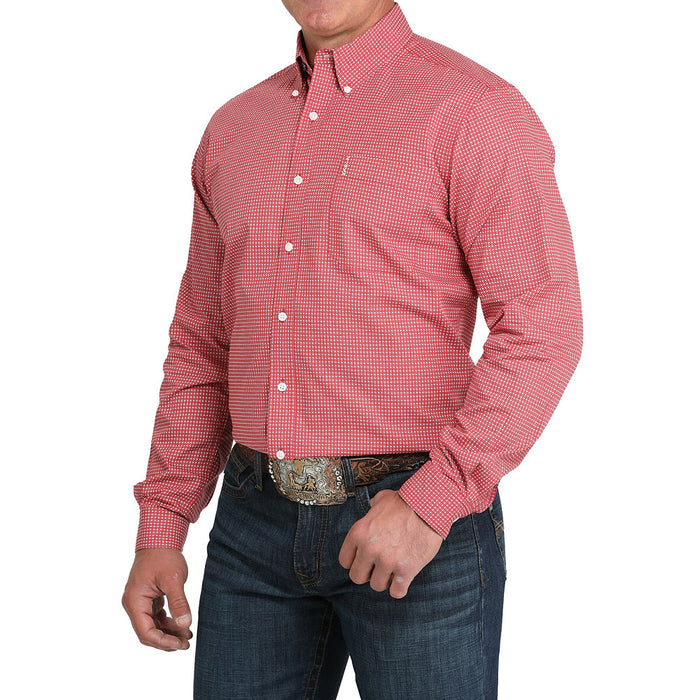Cinch Men's Red Small Circle Print Modern Fit Shirt