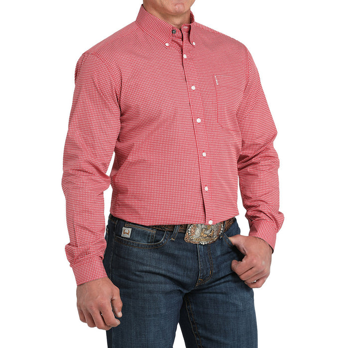 Cinch Men's Red Small Circle Print Modern Fit Shirt