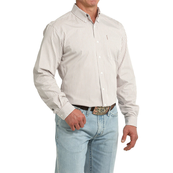 Cinch Men's White Stripe Modern Fit Long Sleeve Shirt
