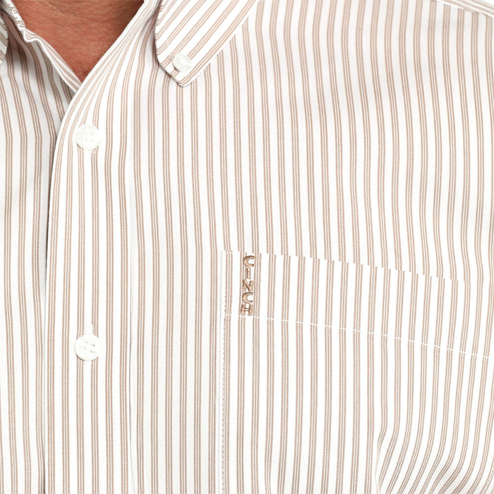 Cinch Men's White Stripe Modern Fit Long Sleeve Shirt