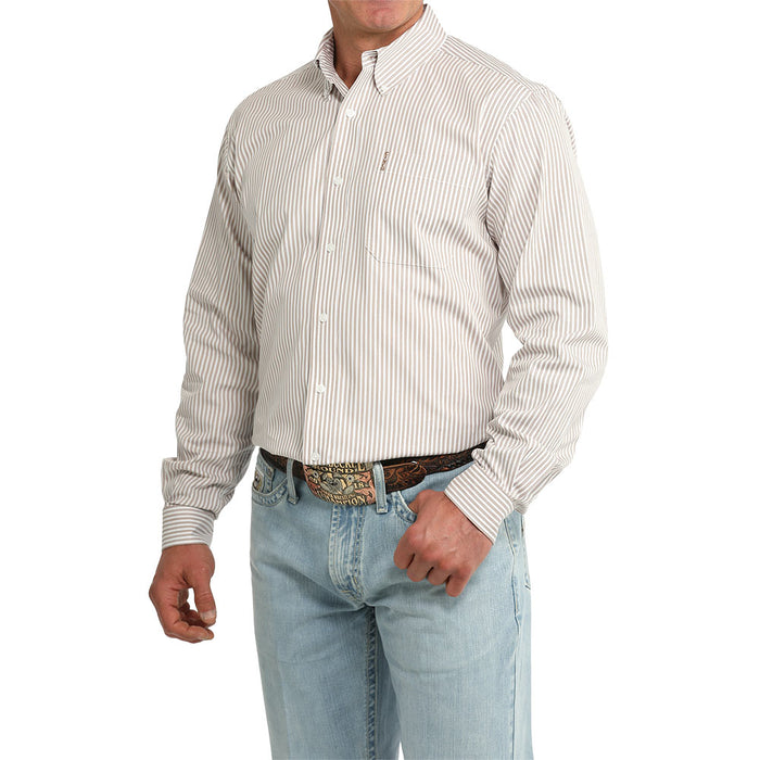 Cinch Men's White Stripe Modern Fit Long Sleeve Shirt