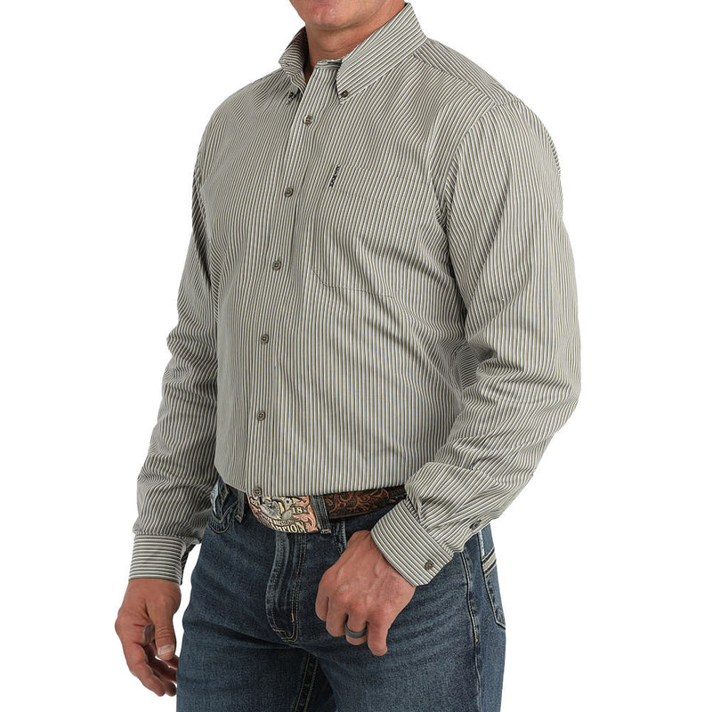 Cinch Men's Olive Stripe Modern Fit Shirt