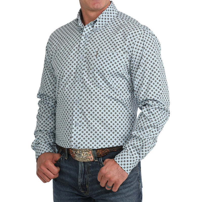 Cinch Men's Light Blue Print Modern Fit Shirt