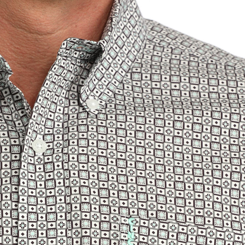 Cinch Men's White Printed Modern Fit Shirt