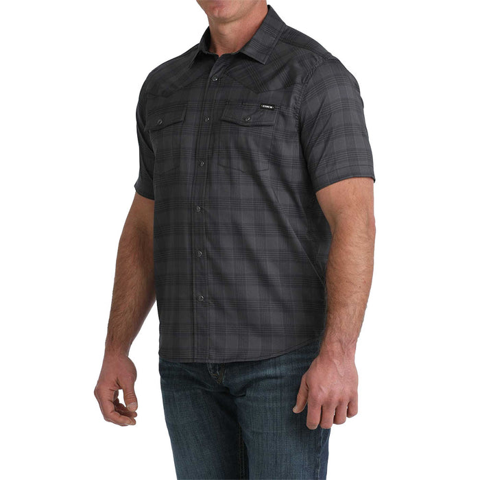 Cinch Men's Camp Black Plaid Short Sleeve Snap Shirt