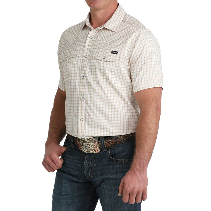 Cinch Men's Camp White Plaid Short Sleeve Snap Shirt