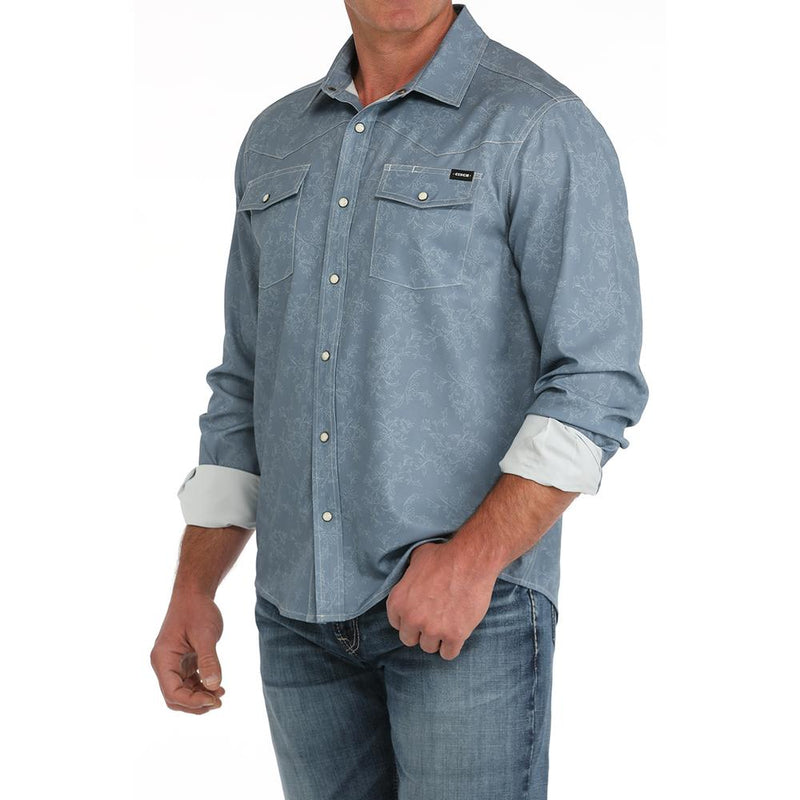 Cinch Men`s Arena Flex Blue Button Shirt