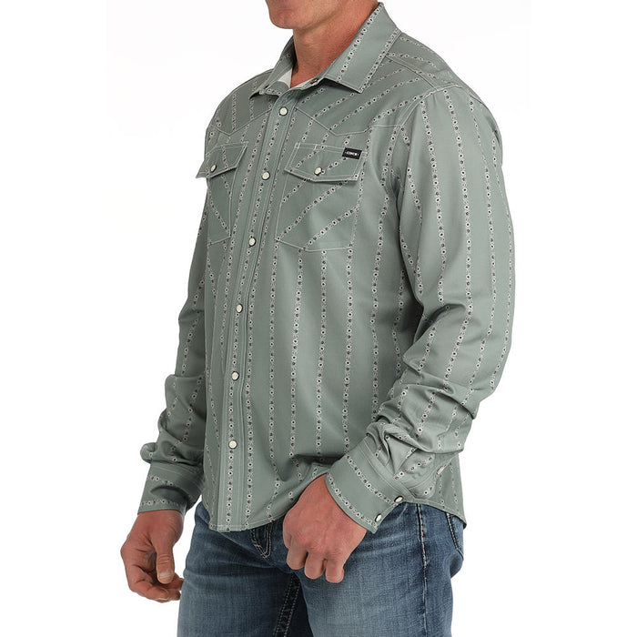 Cinch Mens Arena Flex Olive Green Print Long Sleeve Button Down Shirt