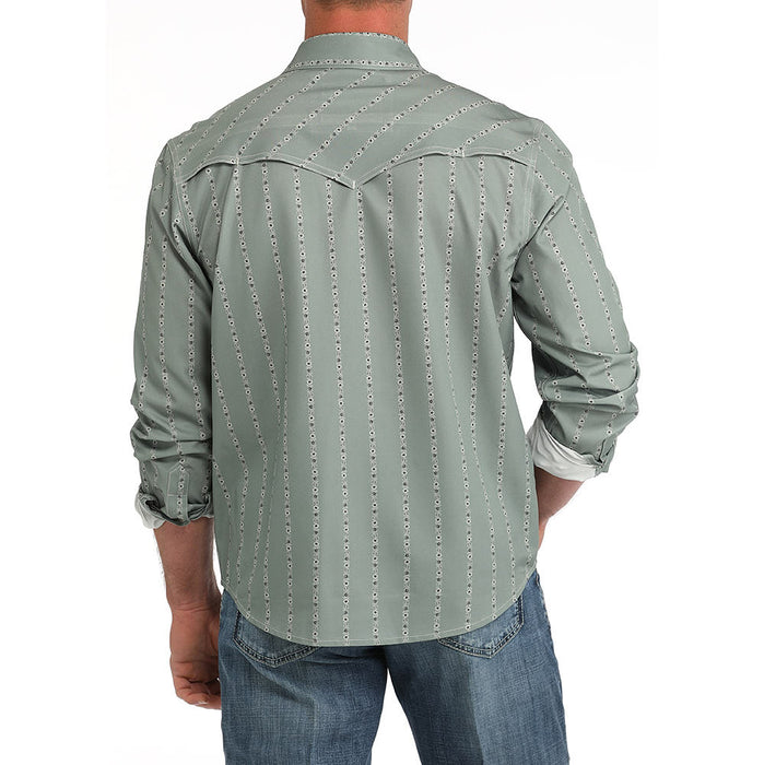 Cinch Mens Arena Flex Olive Green Print Long Sleeve Button Down Shirt