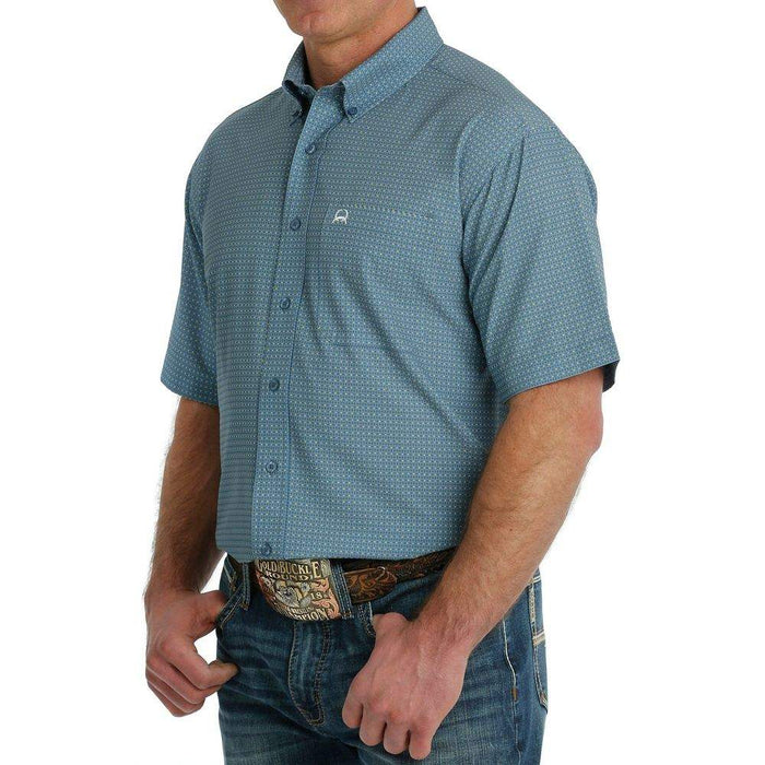 Cinch Mens ArenaFlex Short Sleeve Blue Print Shirt