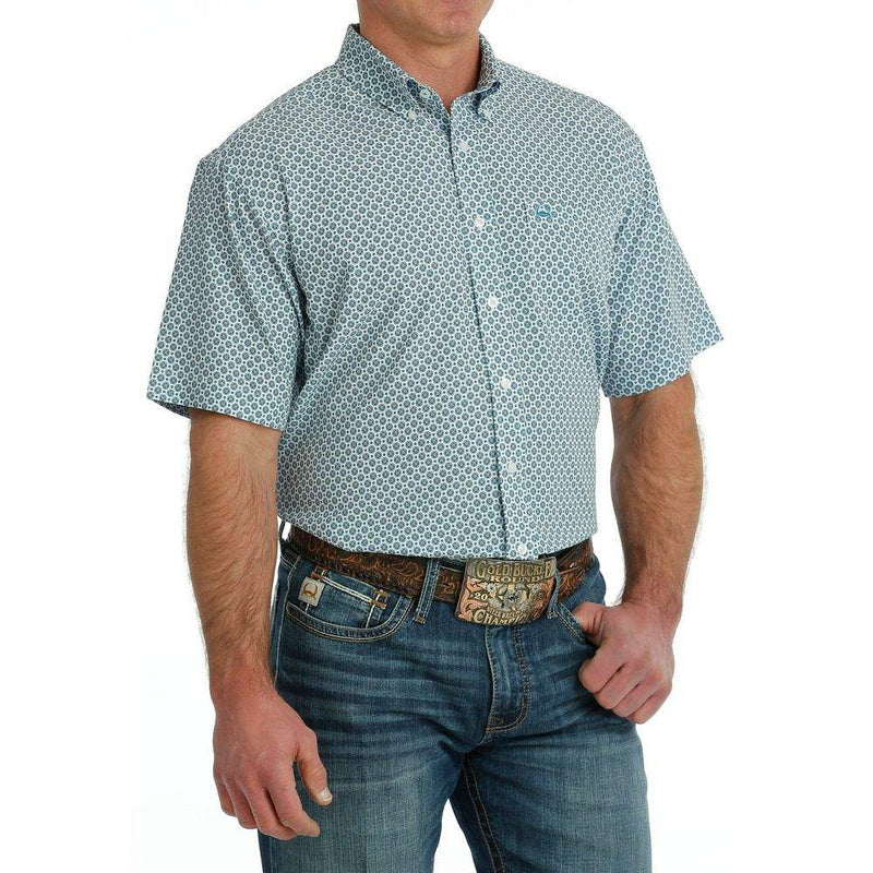 Cinch Mens ArenaFlex Short Sleeve White Print Shirt