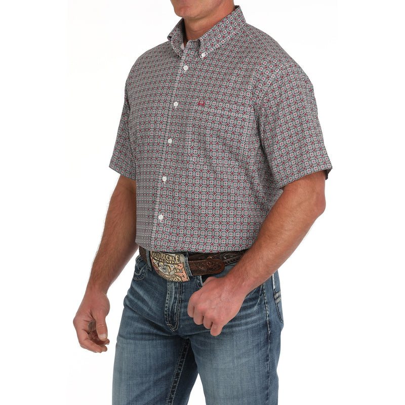 Cinch Mens Arena Flex Red Print Short Sleeve Button Down Shirt