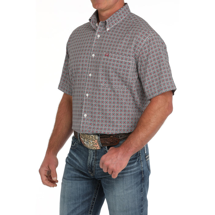 Cinch Mens Arena Flex Red Print Short Sleeve Button Down Shirt