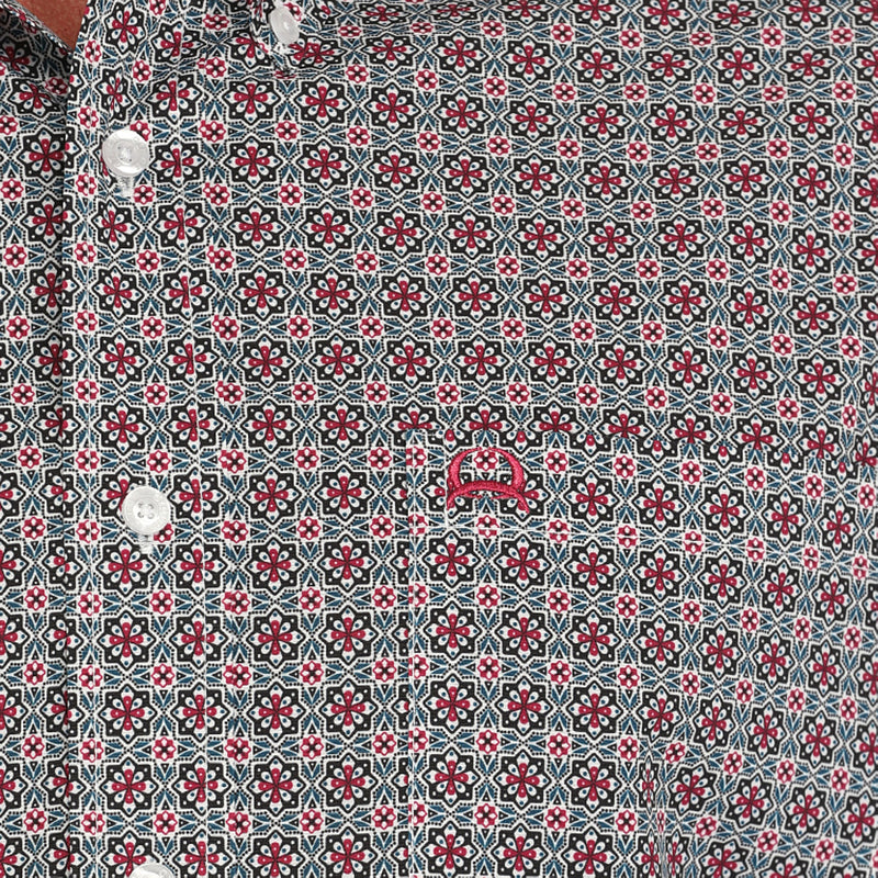 Cinch Mens Arena Flex Red Print Short Sleeve Button Down Shirt