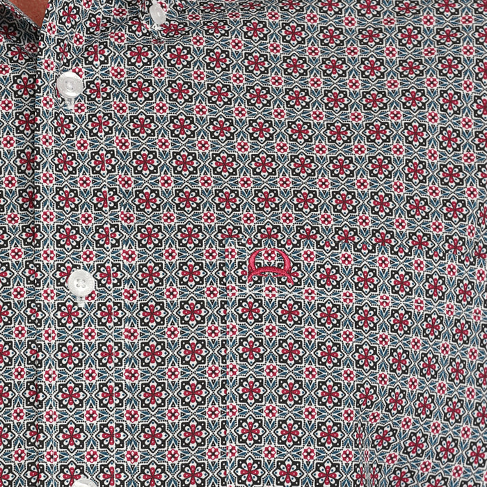 Cinch Mens Arena Flex Red Print Short Sleeve Button Down Shirt
