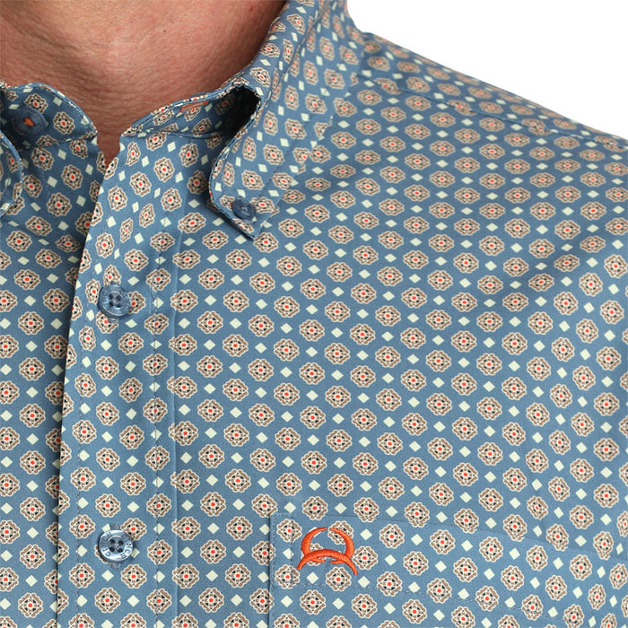 Cinch Men's Blue Print Arena Flex Short Sleeve Shirt