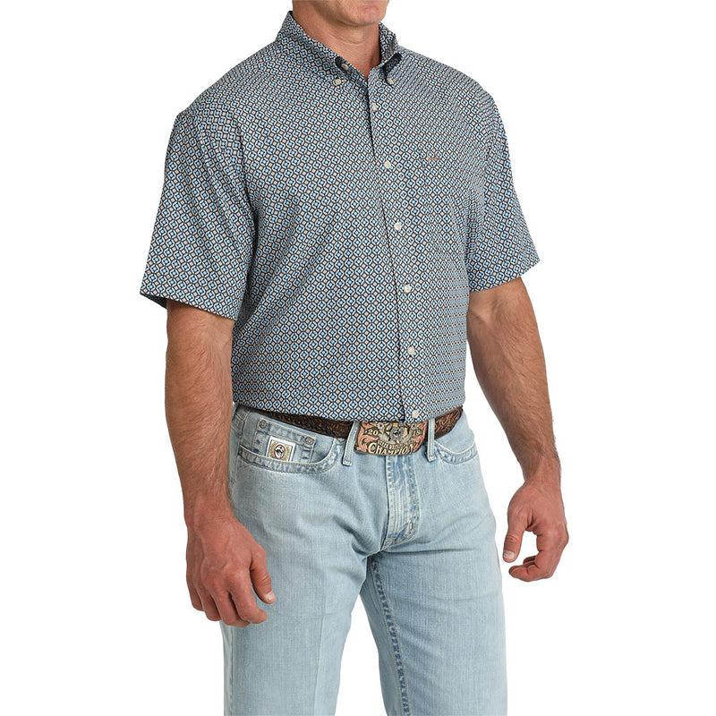 Cinch Men's Blue Printed ArenaFlex Short Sleeve Shirt