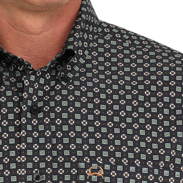 Cinch Mens Arena Flex Navy Print Long Sleeve Button Down Shirt