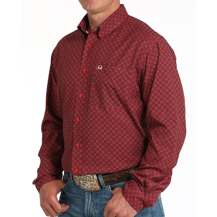 Cinch Men's Red Print ArenaFlex Long Sleeve Button Shirt