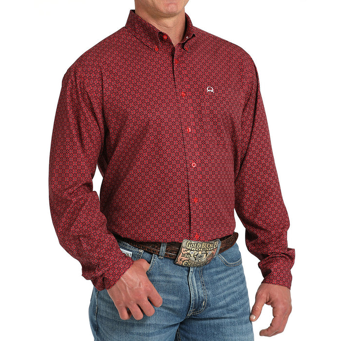 Cinch Men's Red Print ArenaFlex Long Sleeve Button Shirt