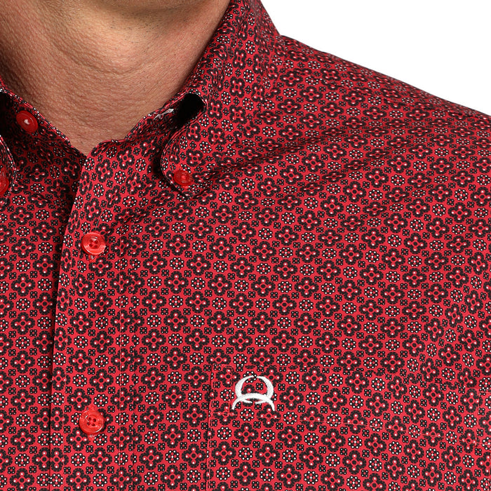 Cinch Men's Red Print ArenaFlex Long Sleeve Button Shirt