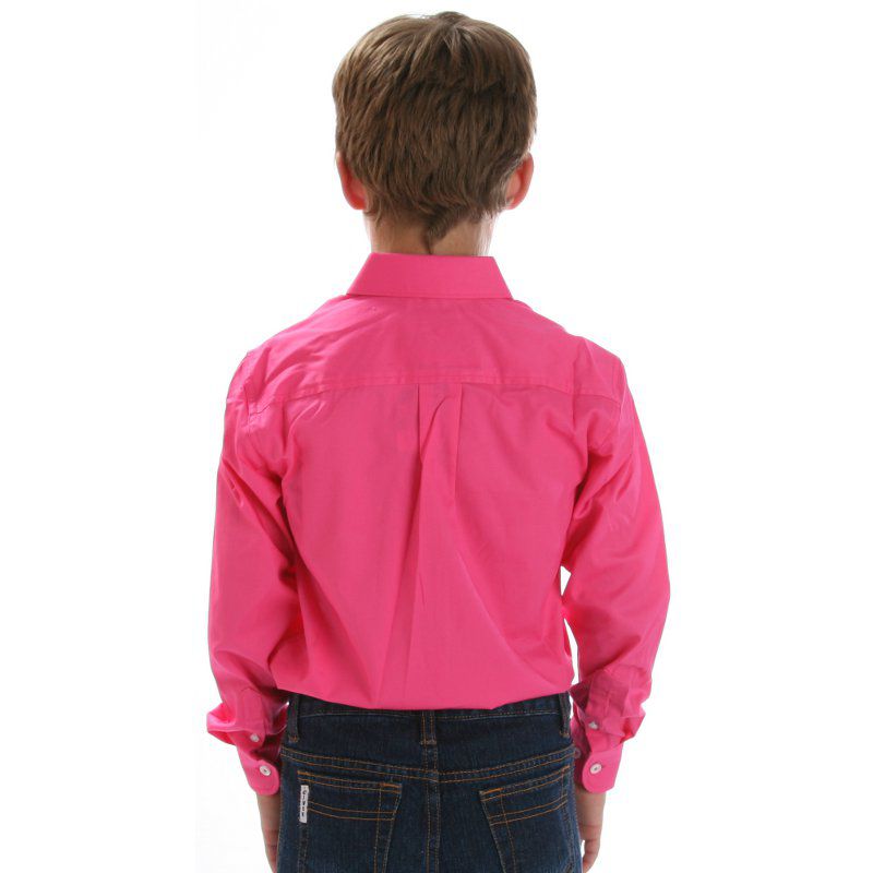 Cinch Boy's Solid Pink Button Down Long Sleeve Shirt