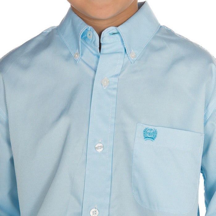 Cinch Boys Tencel Teal Striped Long Sleeve