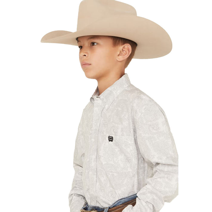 Cinch Boy's White Paisley Print Shirt