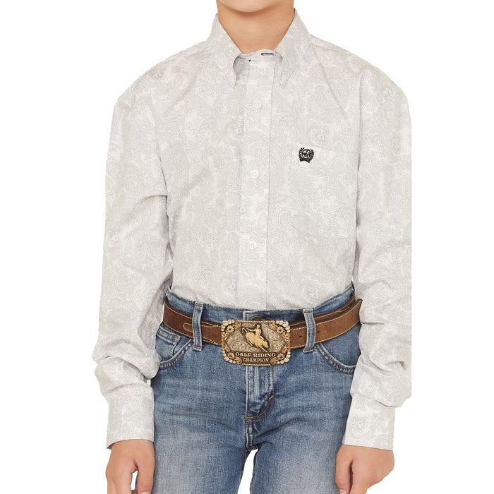 Cinch Boy's White Paisley Print Shirt