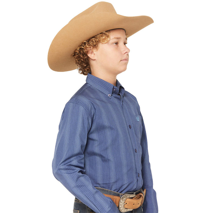 Cinch Boy's Royal Blue Print Long Sleeve Button Shirt