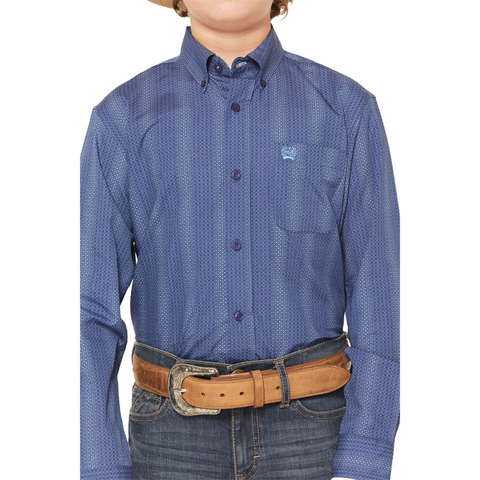 Cinch Boy's Royal Blue Print Long Sleeve Button Shirt