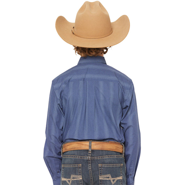 Cinch Boy's Royal Blue Print Long Sleeve Button Shirt