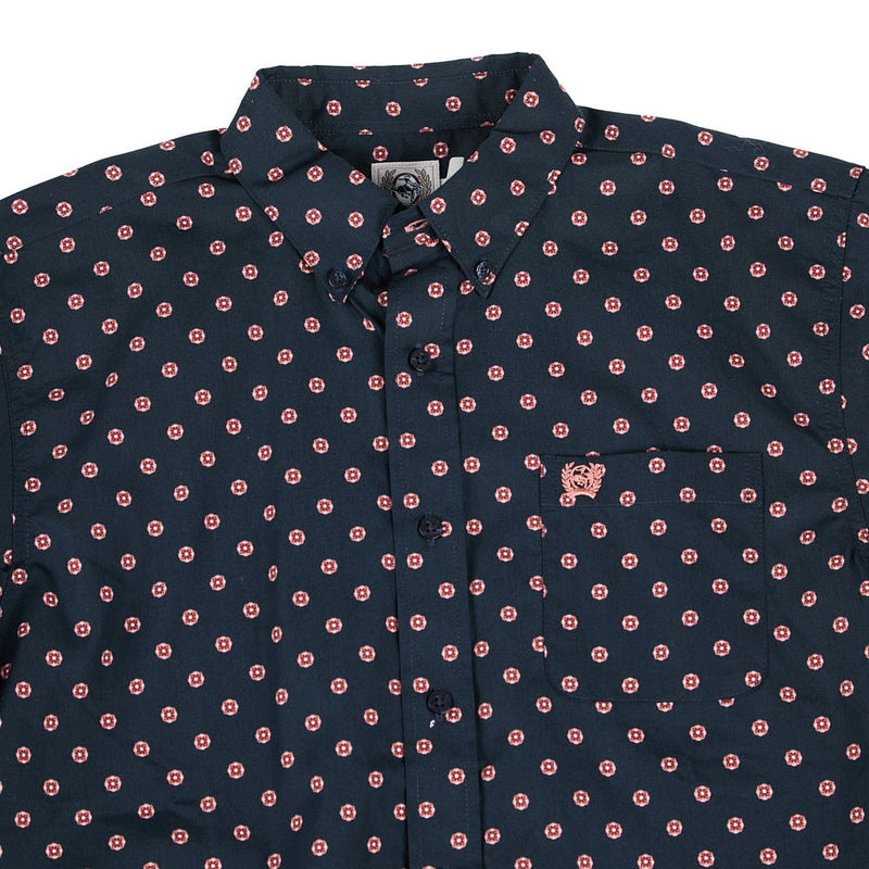 Cinch Boy's Navy Print Long Sleeve Button Shirt