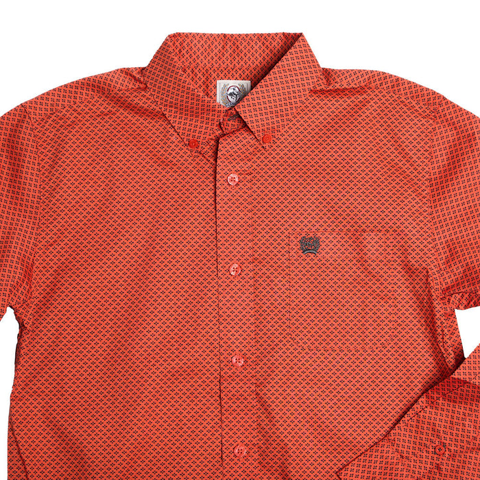 Cinch Boy's Red Printed Long Sleeve Button Shirt