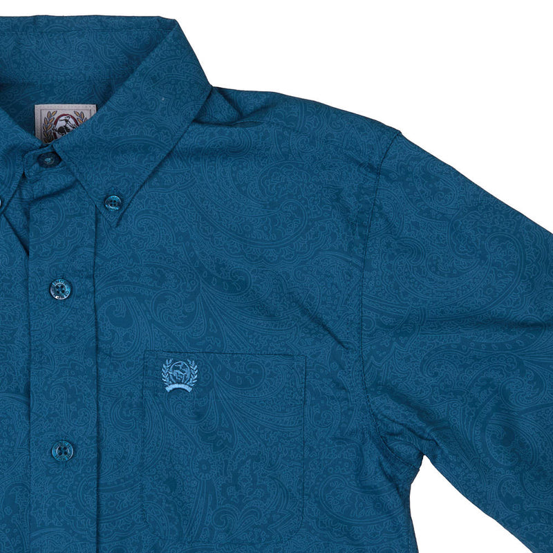 Cinch Boy's Blue Paisley Printed Long Sleeve Shirt