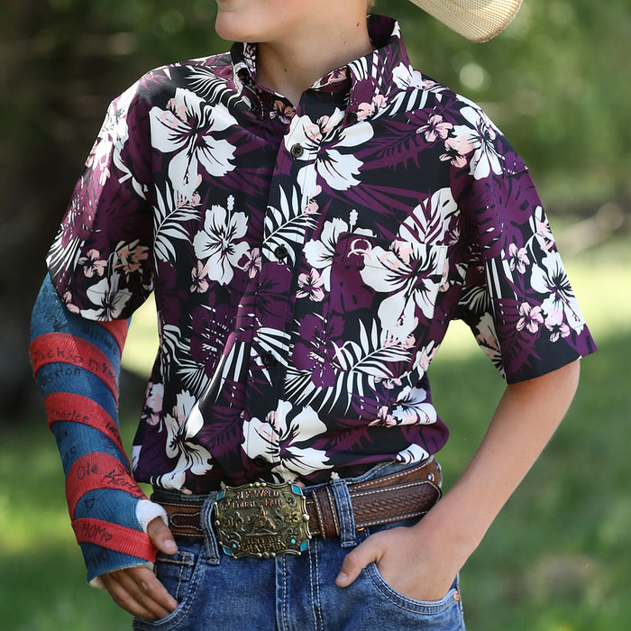 Cinch Boy's Purple Floral ArenaFlex Long Sleeve Button Shirt