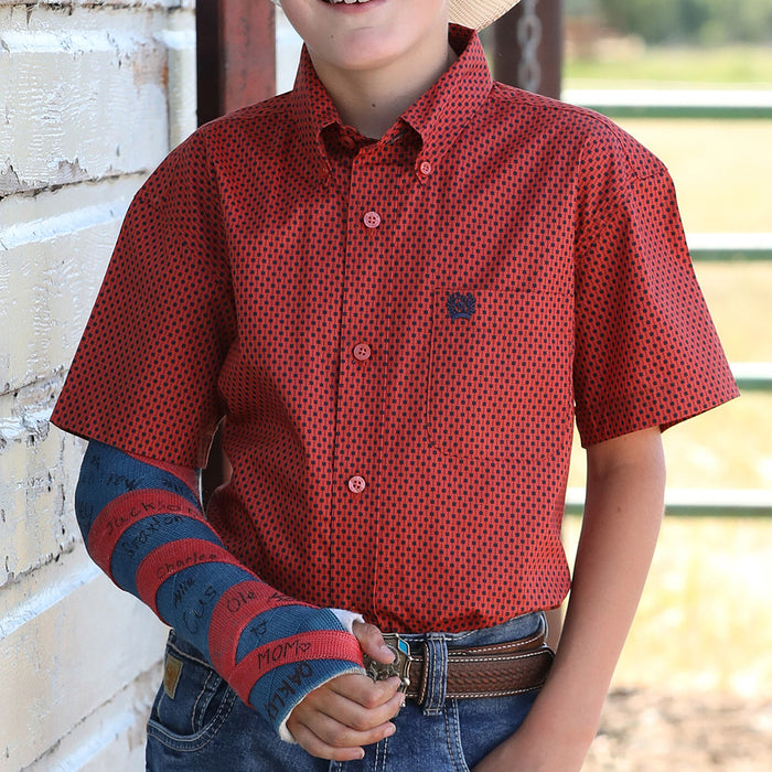 Cinch Boy's Red Print Long Sleeve Button Shirt