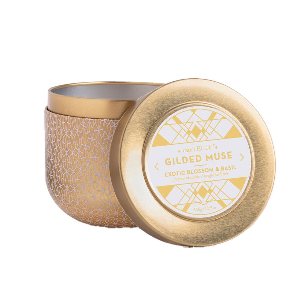 Capri Blue Gilded Muse Exotic Blossom Basil 12.5 Tin Candle