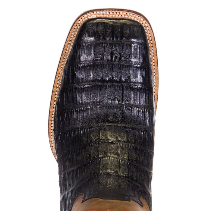 R Watson Boots Men's Black Caiman Tail 13in. Mad Dog Tan Top Boots