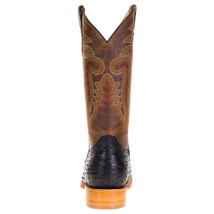 R Watson Boots Men's Black Full Quill Ostrich 13in. Mad Dog Tan Cowhide Top Boots