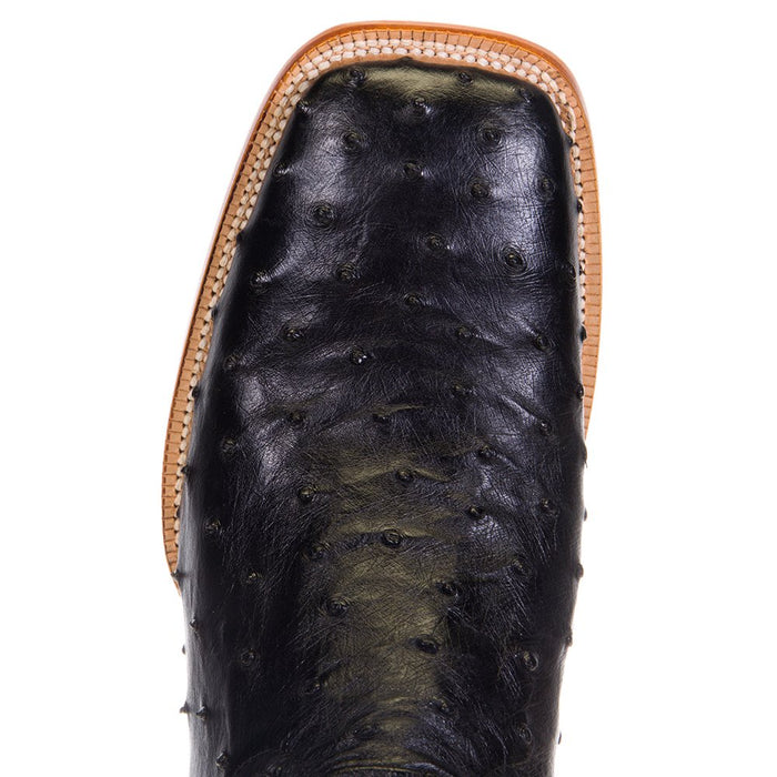R Watson Boots Men's Black Full Quill Ostrich 13in. Mad Dog Tan Cowhide Top Boots