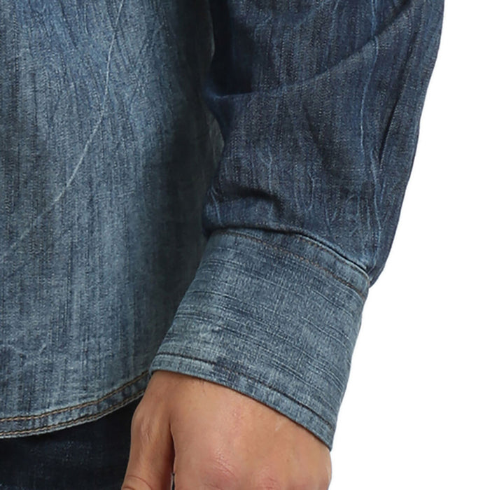 Wrangler Mens Retro Premium Blue Denim Long Sleeve Snap Shirt