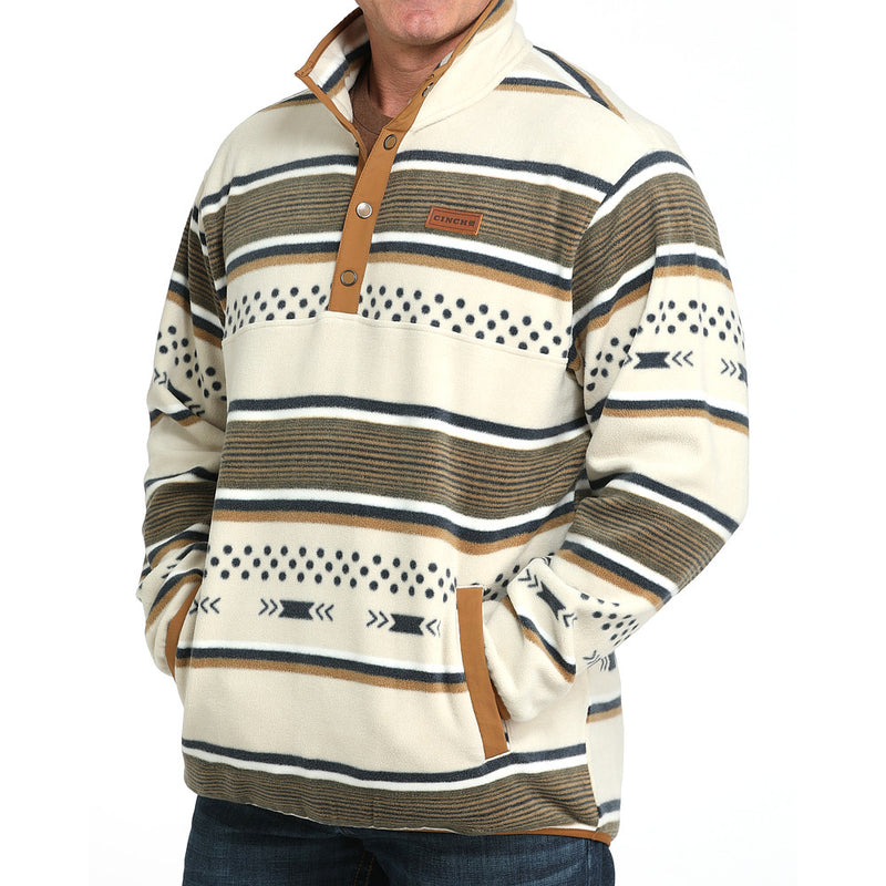 Cinch Men's Multi Stripe Cream Pullover