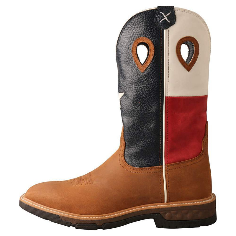 Twisted X Menin.s Light Brown 12in. Texas Flag Soft Toe Work Boot