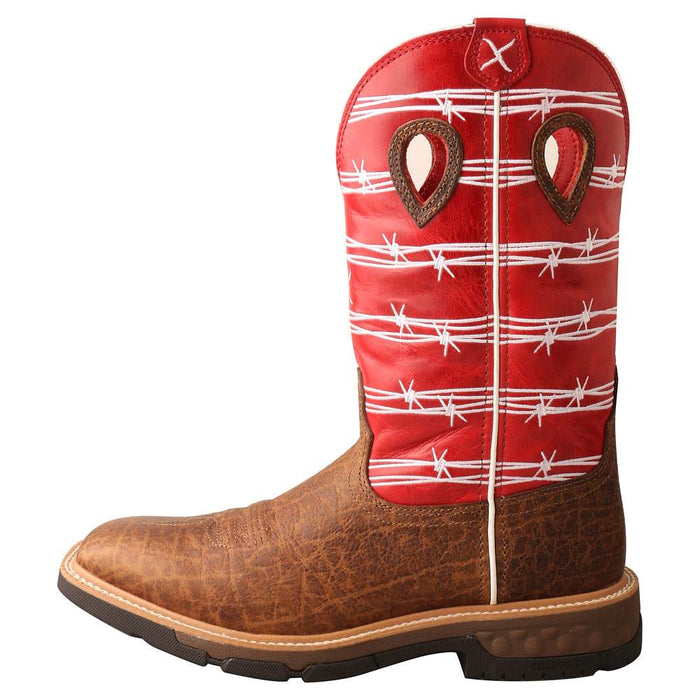 Twisted X Mens Distressed Saddle 12in Red Barbwire Soft Toe Work Boot