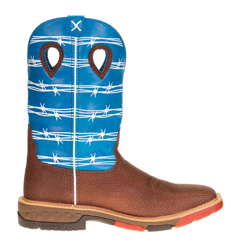 Twisted X Men's Burgundy 12in. SkyBlue Top Cell Stretch Alloy Toe Work Boot MXBA001