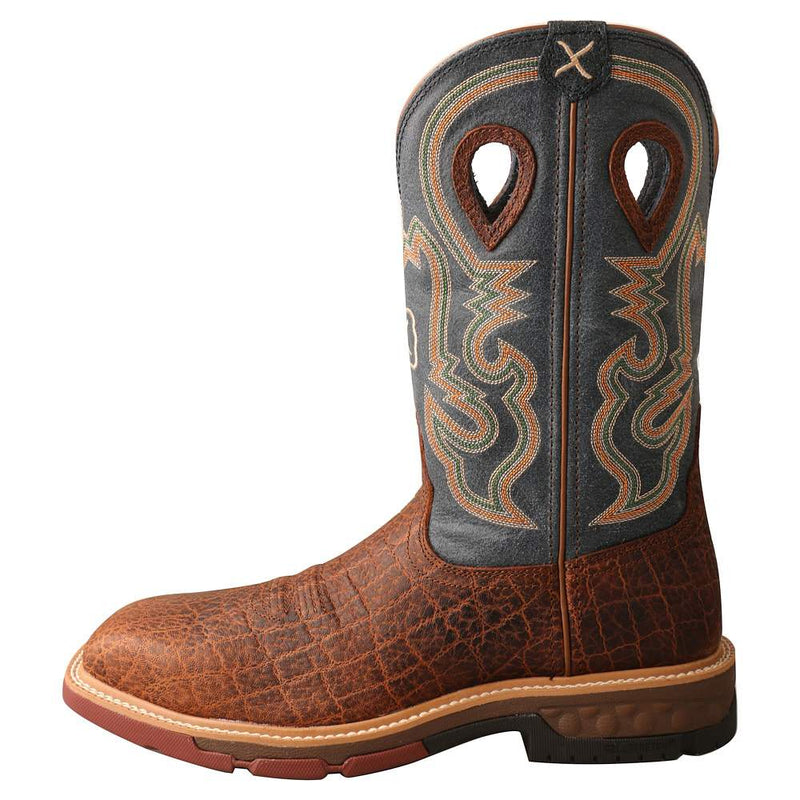 Twisted X Men`s Distressed Saddle 12In Peacock Alloy Square Toe Work Boot