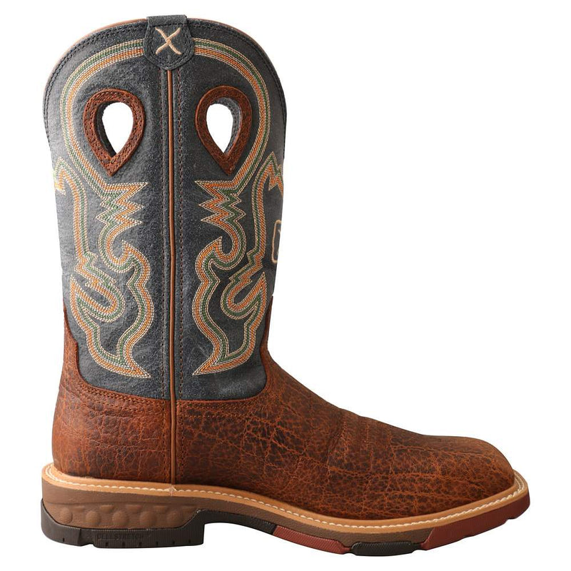 Twisted X Men`s Distressed Saddle 12In Peacock Alloy Square Toe Work Boot