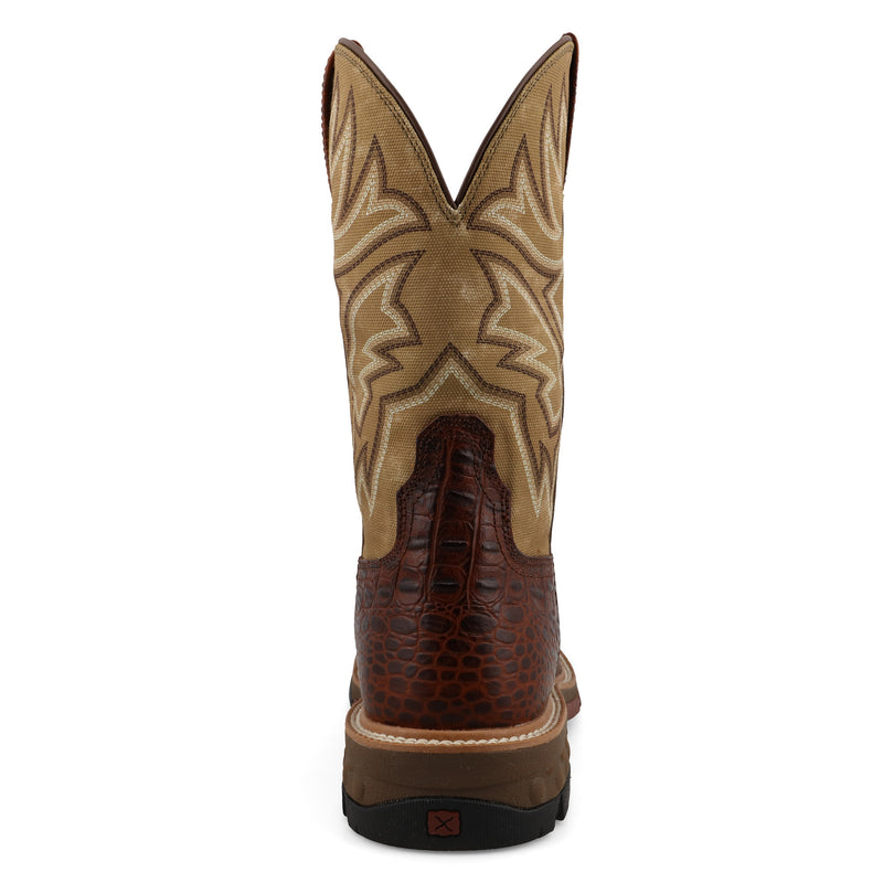 Twisted X Men`s Brown Caiman Print Vamp Alloy Square Toe 11In Top Work Boot