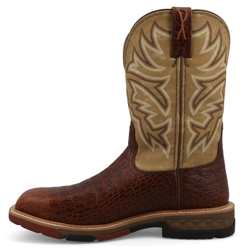 Twisted X Men`s Brown Caiman Print Vamp Alloy Square Toe 11In Top Work Boot